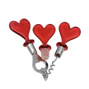 Acrylic Heart Bottle Opener Corkscrew Bottle Stopper Set Red Valentines Day Love
